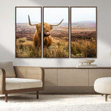 79391-MGV-FC-48X32-3P_Walnut-Majestic Highland Cow in Misty Scottish Moorland – Rustic Natural Charm, Perfect for Unique Home or Office Decor