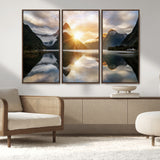 78842-MGV-FC-48X32-3P_Walnut-Sunrise Mountain Reflection Wall Art – Stunning Nature Landscape Canvas Print for Home, Office, Living Room or Relaxing Space