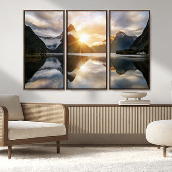 78842-MGV-FC-48X32-3P_Walnut-Sunrise Mountain Reflection Wall Art – Stunning Nature Landscape Canvas Print for Home, Office, Living Room or Relaxing Space