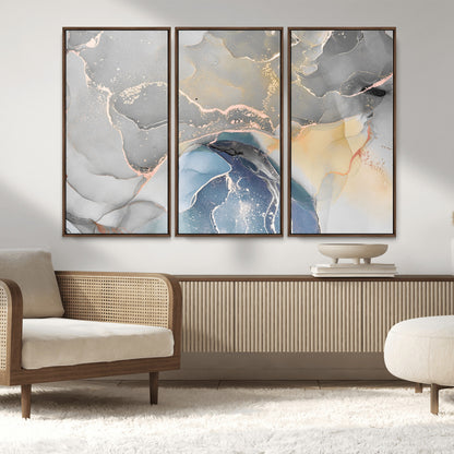 63211-MGV-CV-36X24-Abstract Fluid Art Wall Decor – Blue, Gray & Gold Canvas Print, Modern Home and Office Wall Art Decor for Living Room, Bedroom or