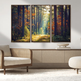 86249-MGV-CV-36X24-Sunlit Autumn Forest Path Wall Art – Peaceful Nature Scene with Fall Foliage, Calming Woods Decor for Home or Office