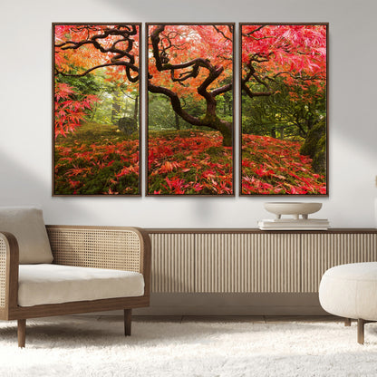 73343-MGV-CV-36X24-Autumn Maple Wall Art – Panoramic Vibrant Red Maple Tree Canvas Print, Seasonal Nature Decor for Office, Living Room or Garden
