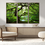 18094-MGV-FC-48X32-3P_Walnut-Emerald Canopy Wall Art – Panoramic Lush Green Tree Canvas Print, Serene Nature Decor for Office, Living Room or Meditation Space