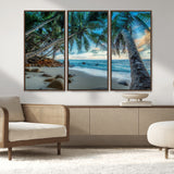 39679-MGV-CV-36X24-Tropical Palm Beach Wall Art – Serene Ocean Canvas Print with Palm Trees and Rocks, Coastal Paradise Decor for Living Room or