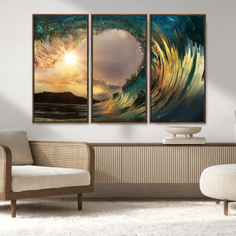 38256-MGV-CV-36X24-Ocean Wave Wall Art – Stunning Sunrise Through Curling Wave Canvas Print, Coastal Surf Photography Seascape Decor for Living Room,