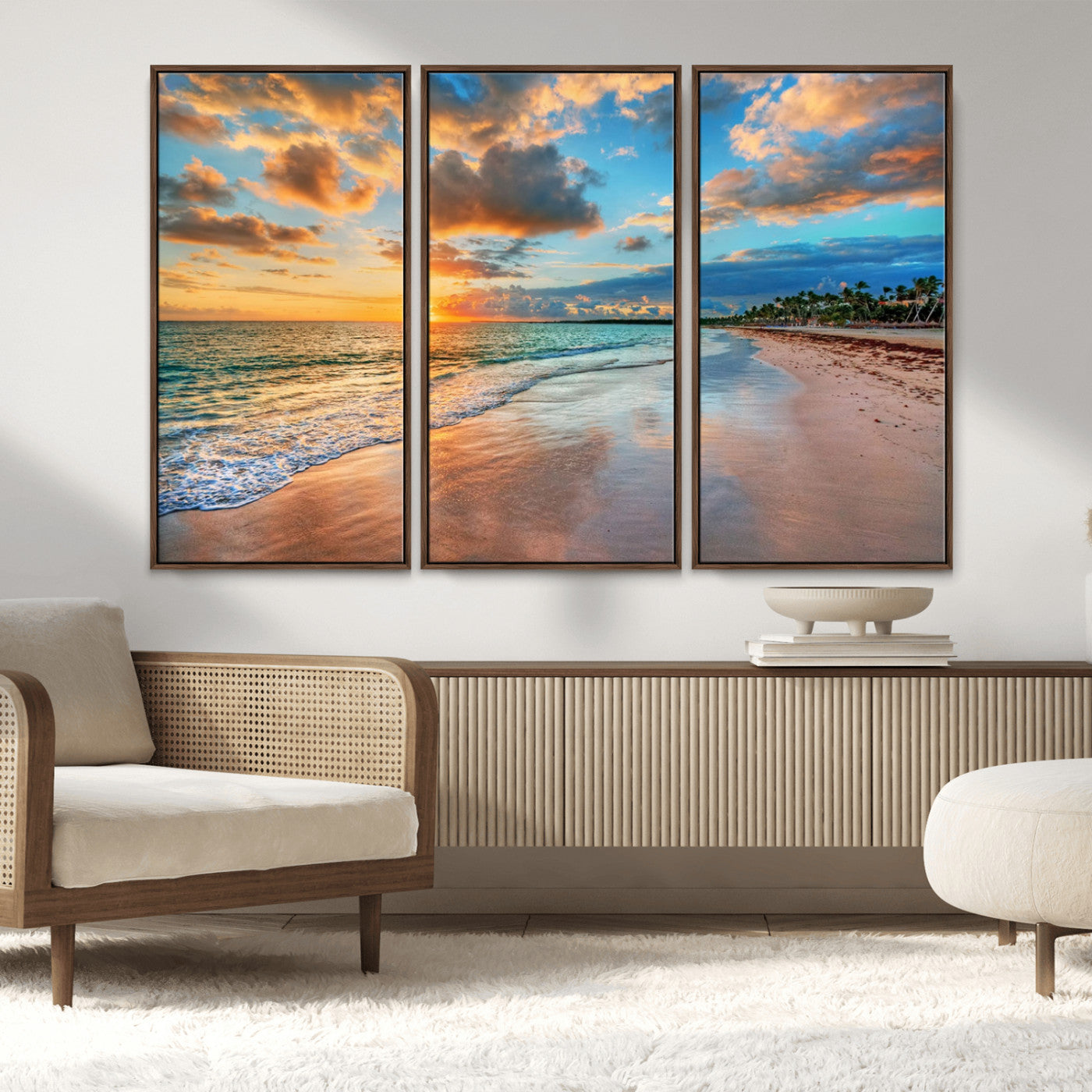 41572-MGV-CV-36X24-Sunset Beach Wall Art – Ocean Waves and Palm Trees Canvas Print, Tropical Coastal Sunset Seascape Decor for Living Room, Bedroom