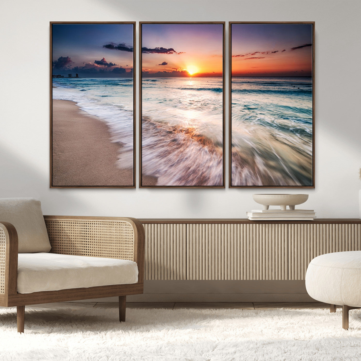 99906-MGV-CV-36X24-Morning Tide Canvas Print – Soft Sunrise Ocean Waves Wall Art, Coastal Serenity Decor for Home & Office