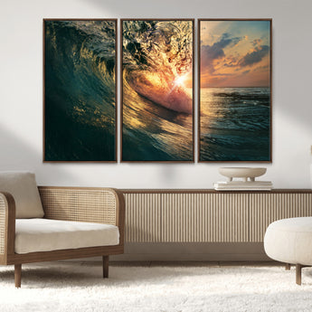 55359-MGV-CV-36X24-Radiant Ocean Wave Wall Art – Panoramic Surf Canvas Print, Vibrant Sunset Beach Decor for Home, Office or Man Cave
