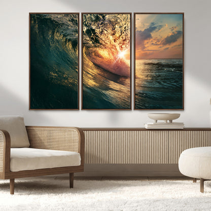 55359-MGV-CV-36X24-Radiant Ocean Wave Wall Art – Panoramic Surf Canvas Print, Vibrant Sunset Beach Decor for Home, Office or Man Cave