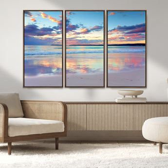 56723-MGV-CV-36X24-Serene Sunset Beach Wall Art – Panoramic Coastal Canvas Print, Peaceful Ocean Reflection Decor for Living Room, Bedroom or Office