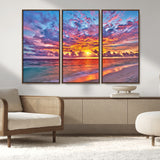 72836-MGV-CV-36X24-Fiery Sunset Beach Wall Art – Panoramic Vibrant Ocean Canvas Print, Dramatic Coastal Decor for Living Room, Bedroom or Office