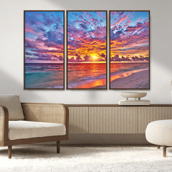 72836-MGV-CV-36X24-Fiery Sunset Beach Wall Art – Panoramic Vibrant Ocean Canvas Print, Dramatic Coastal Decor for Living Room, Bedroom or Office