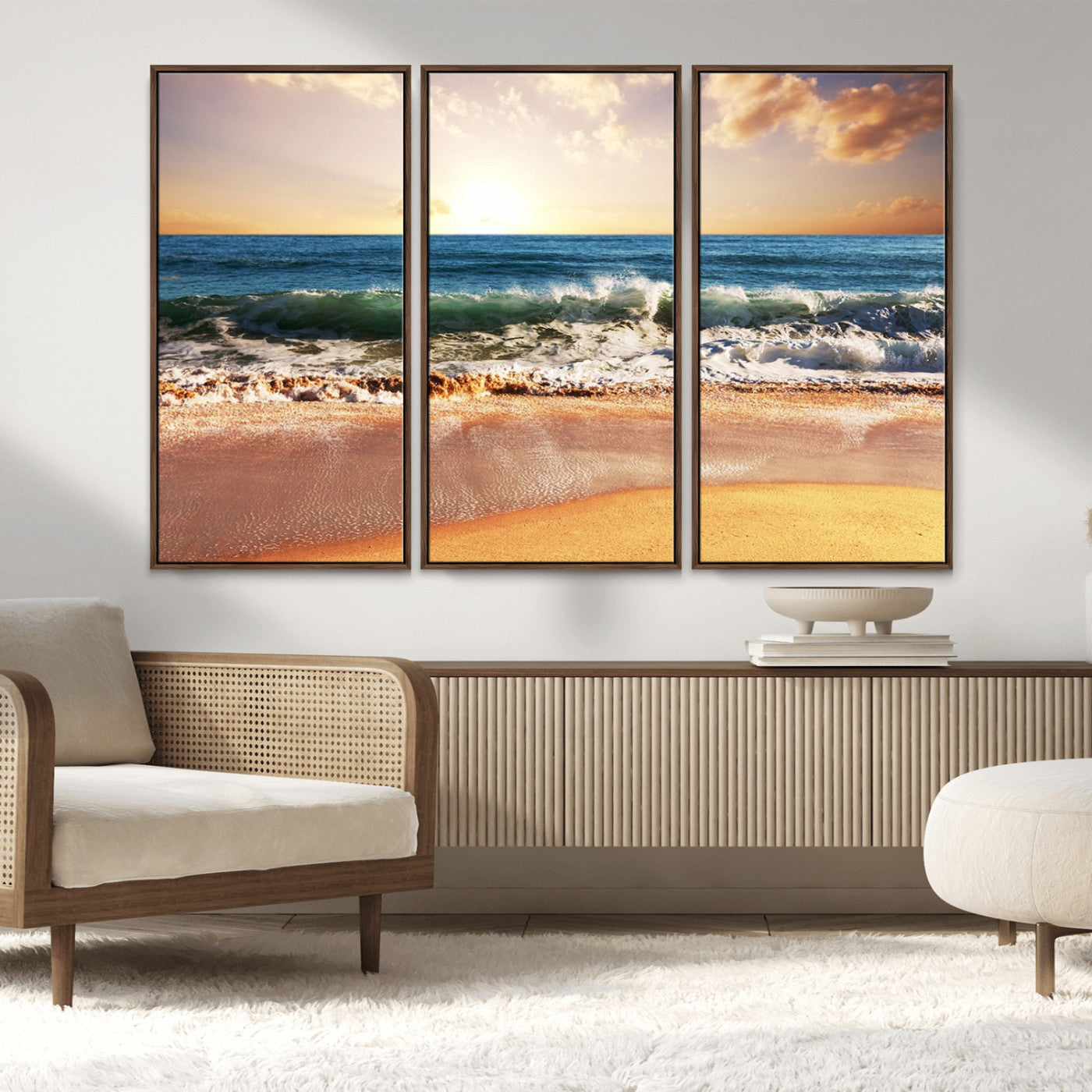 79005-MGV-CV-36X24-Golden Sunrise Ocean Waves Wall Art – Panoramic Seashore Canvas Print, Calming Coastal Decor for Home, Office or Relaxation Space