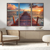 28836-MGV-CV-36X24-Ocean Pier Sunset Wall Art – Wooden Dock and Golden Horizon Canvas Print, Coastal Seascape Photography for Living Room, Bedroom,