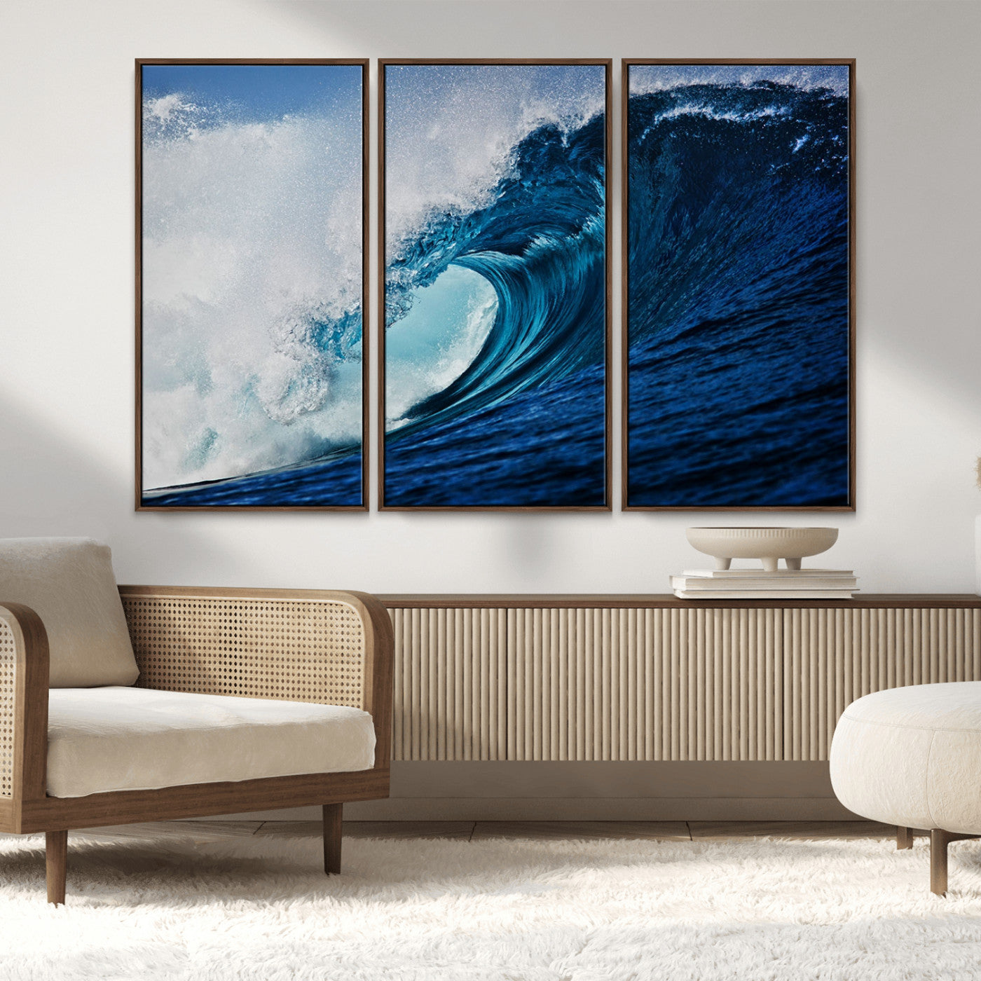 89502-MGV-CV-36X24-Powerful Ocean Wave Wall Art – Panoramic Blue Sea Wave Canvas Print, Coastal Surf Photography Artwork for Living Room, Bedroom, or