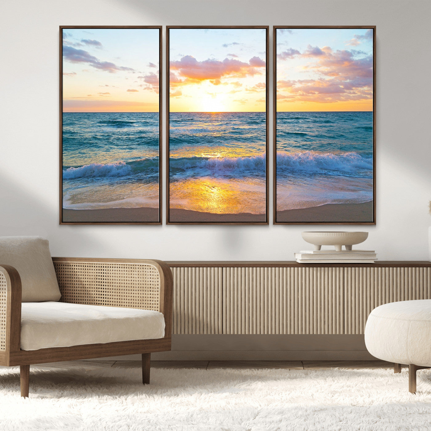 78006-MGV-CV-36X24-Golden Sunrise Ocean Wall Art – Panoramic Beach Waves Canvas Print, Coastal Seascape Artwork for Living Room, Bedroom, Office, or