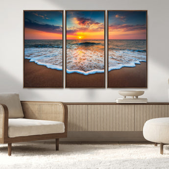 16110-MGV-CV-36X24-Ocean Sunset Wall Art – Vibrant Beach Waves and Horizon Canvas Print, Relaxing Coastal Seascape Decor for Living Room or Bedroom