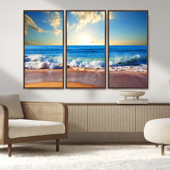 50522-MGV-CV-36X24-Ocean Sunrise Wall Art – Peaceful Beach Waves and Golden Horizon Canvas Print, Coastal Seascape Decor for Home or Office