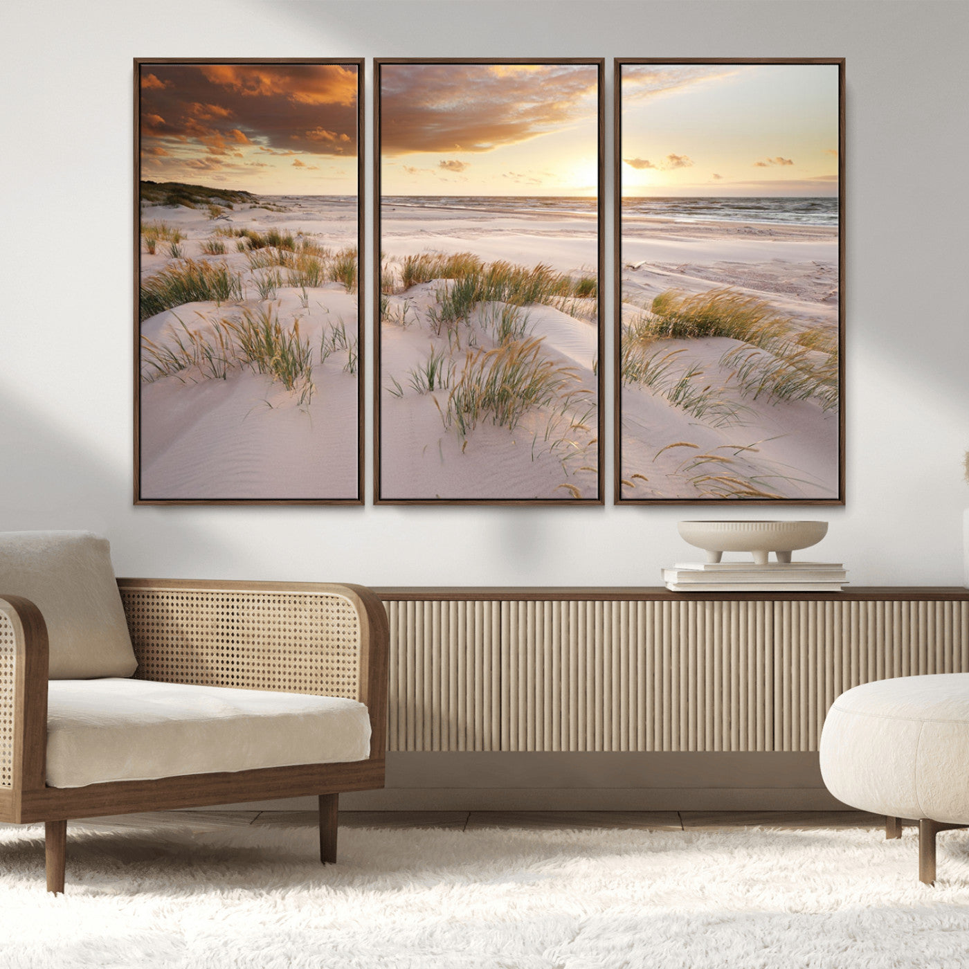 61246-MGV-CV-36X24-Coastal Sand Dunes Wall Art – Serene Beach Sunset Canvas Print with Grasses and Ocean View, Tranquil Seaside Decor for Living Room