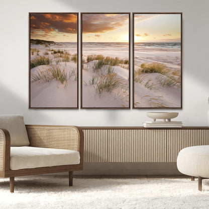 61246-MGV-CV-36X24-Coastal Sand Dunes Wall Art – Serene Beach Sunset Canvas Print with Grasses and Ocean View, Tranquil Seaside Decor for Living Room