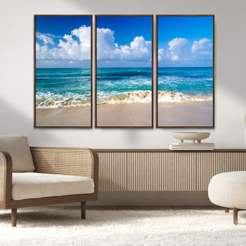 60364-MGV-CV-36X24-Tropical Ocean Wave Wall Art – Serene Blue Sea and White Sand Beach Canvas Print, Coastal Landscape Decor for Living Room, Bedroom