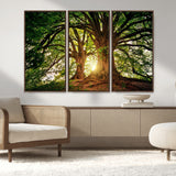 52150-MGV-FC-48X32-3P_Walnut-Majestic Tree Wall Art – Large Nature Canvas Print with Sunlight Through Branches, Rustic Forest Decor for Living Room, Bedroom or
