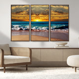 83389-MGV-CV-36X24-Ocean Sunrise Wall Art – Vibrant Beach Waves Canvas Print, Coastal Seascape Decor for Living Room or Office