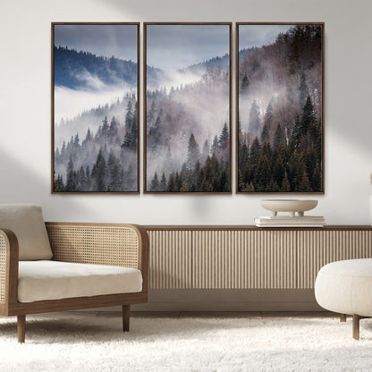 18459-MGV-CV-36X24-Misty Pine Forest Wall Art – Serene Mountain Landscape Canvas Print, Tranquil Nature Artwork for Living Room, Bedroom, Cabin or