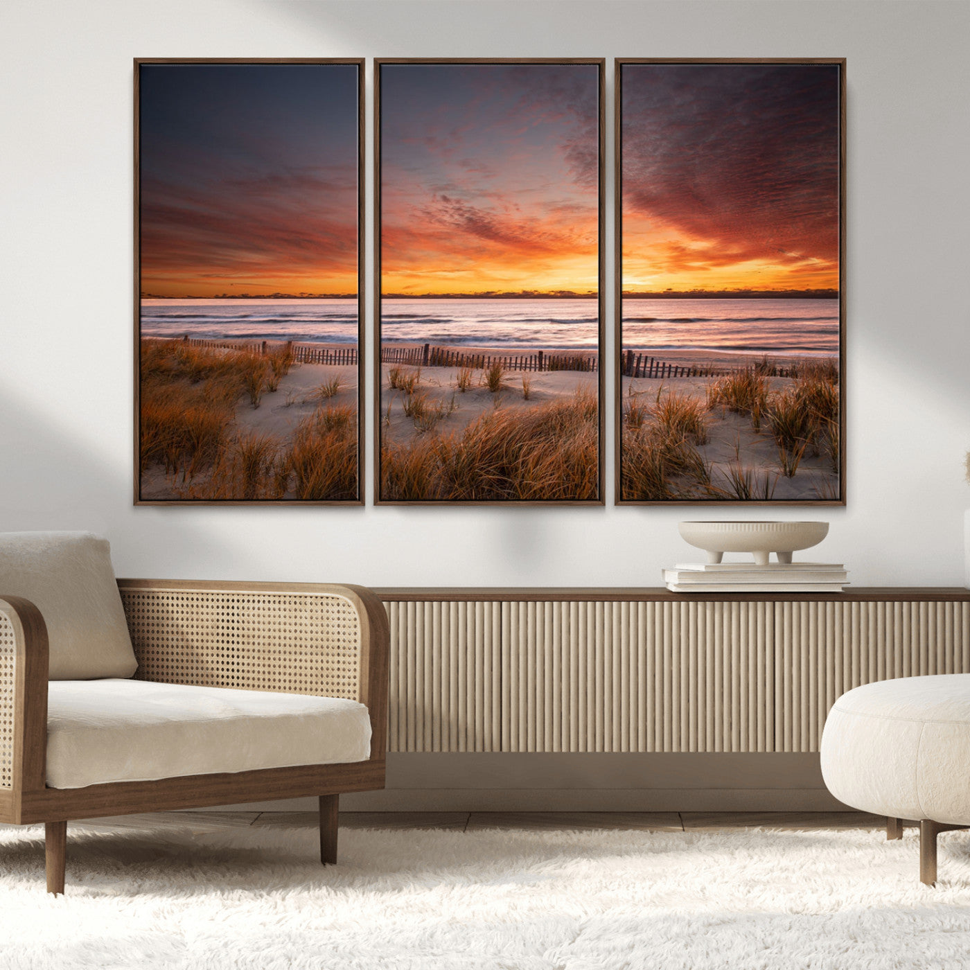 90176-MGV-CV-36X24-Beach Sunset Wall Art – Coastal Sand Dune Canvas Print with Ocean Waves and Dramatic Sky, Seaside Landscape Decor for Living Room