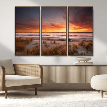 90176-MGV-CV-36X24-Beach Sunset Wall Art – Coastal Sand Dune Canvas Print with Ocean Waves and Dramatic Sky, Seaside Landscape Decor for Living Room