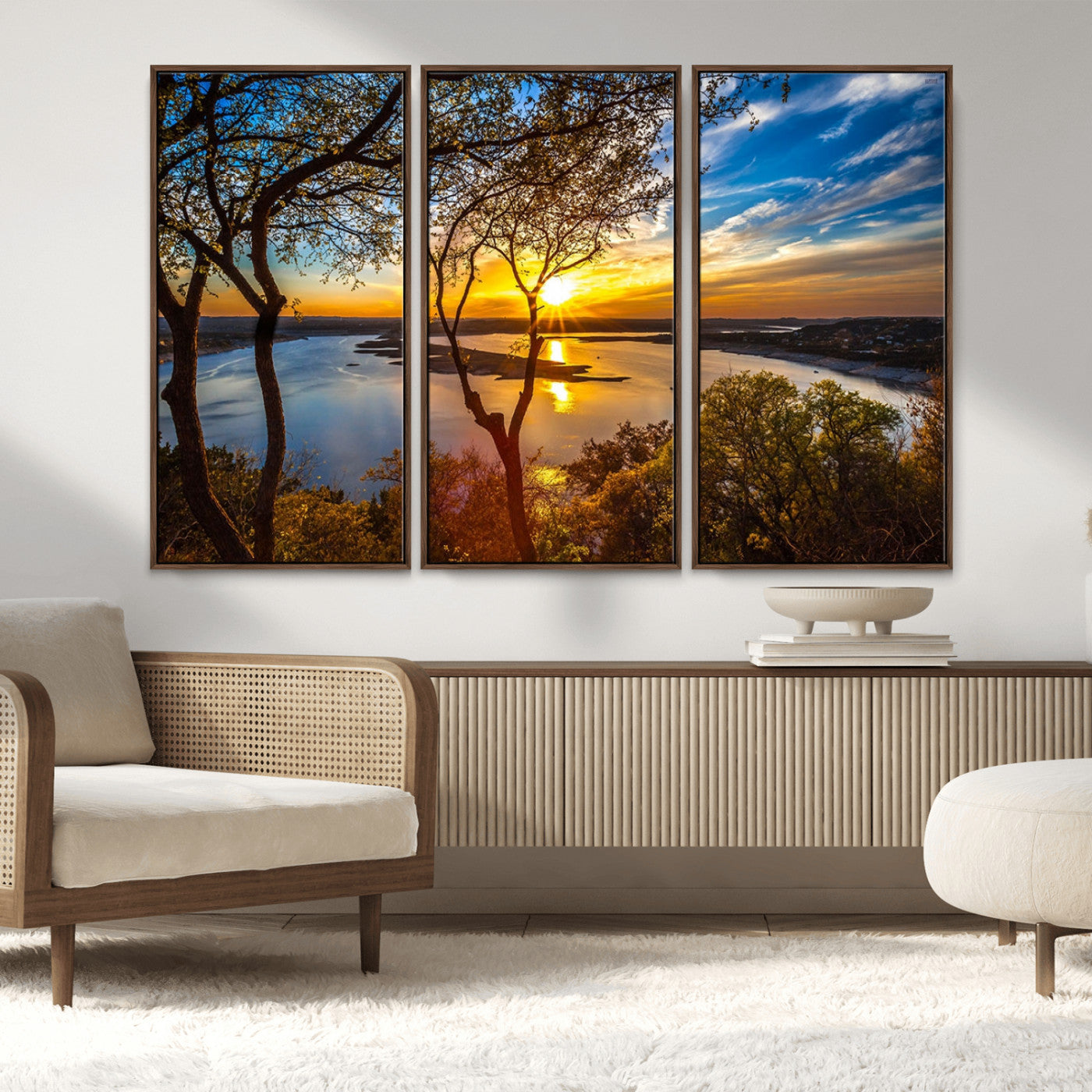 66839-MGV-CV-36X24-Lake Sunset Wall Art – Golden Hour Canvas Print with Trees and Water Reflection, Scenic Landscape Photography for Living Room,