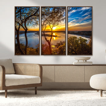 66839-MGV-CV-36X24-Lake Sunset Wall Art – Golden Hour Canvas Print with Trees and Water Reflection, Scenic Landscape Photography for Living Room,