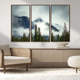 93219-MGV-FC-48X32-3P_Walnut-Misty Mountain Wall Art – Foggy Pines and Rocky Peaks Canvas Print, Nature Landscape Decor for Living Room, Office or Bedroom