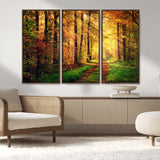 73494-MGV-CV-36X24-Golden Autumn Forest Path Wall Art – Sunlit Woodland Canvas Print, Fall Nature Landscape Home Decoration