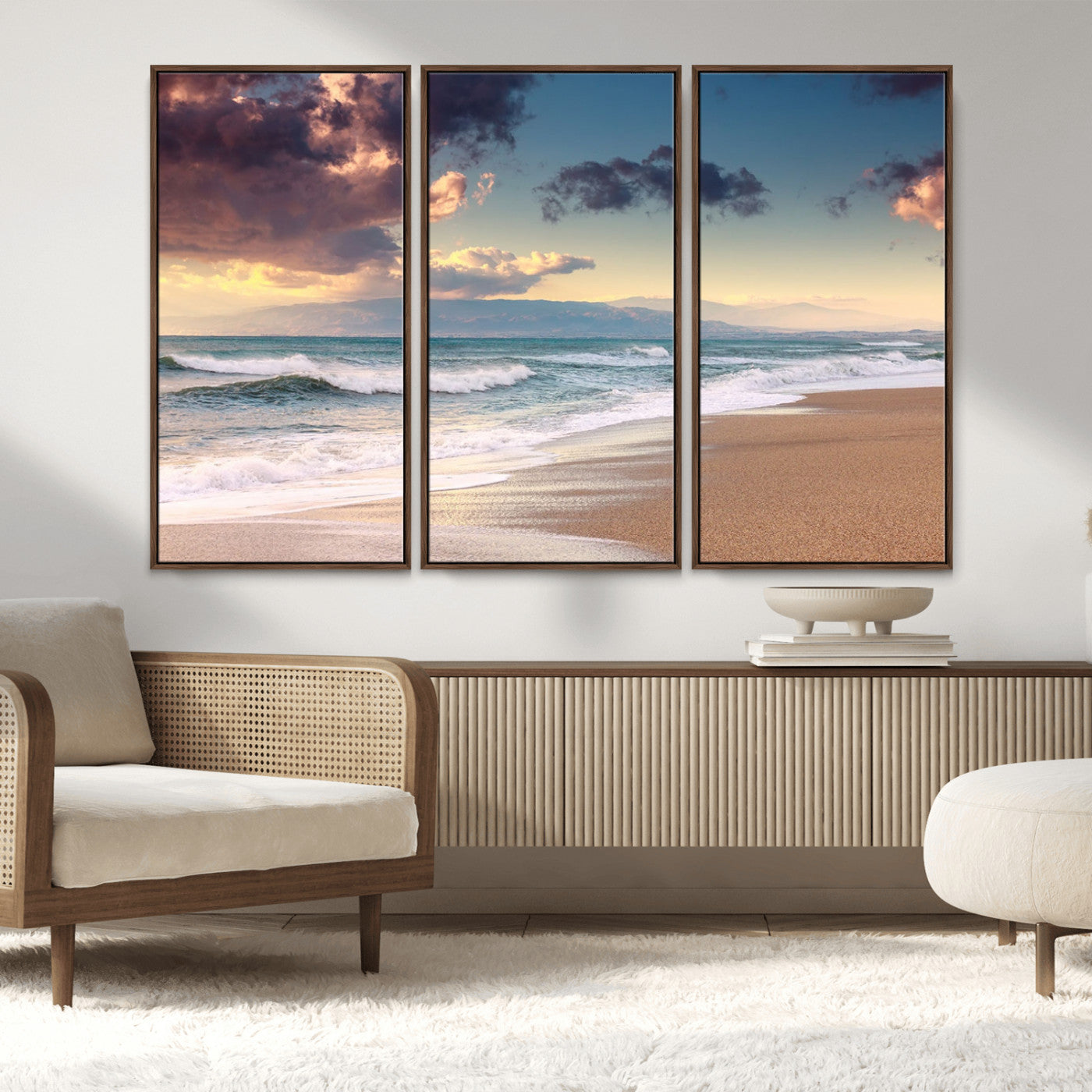 42253-MGV-CV-36X24-Serene Beach Waves Wall Art – Tranquil Ocean Horizon Canvas Print, Coastal Seascape Decor for Living Room or Office Wall