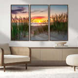 25576-MGV-CV-36X24-Beach Grass Sunset Wall Art – Coastal Sand Dune Landscape Canvas Print, Ocean View Nature Decor for Living Room or Office Wall