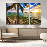 68606-MGV-CV-36X24-Tropical Palm Tree Ocean Wall Art – Sunset Beach Seascape Print, Coastal Paradise Decor for Living Room or Office