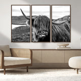 83810-MGV-CV-36X24-Highland Cow Wall Art – Black and White Highland Cattle Print, Rustic Farmhouse Animal Decor for Living Room