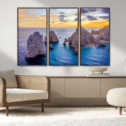 72955-MGV-CV-36X24-Ocean Rock Formation Wall Art – Sunset Coastal Seascape Print, Beach Landscape Decor for Living Room or Office