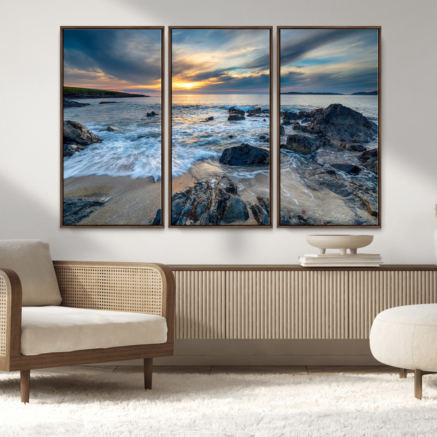 17902-MGV-CV-36X24-Rocky Shore Ocean Sunset Wall Art – Coastal Seascape Canvas Print, Nature Beach Decor for Living Room or Office