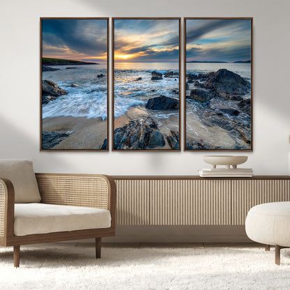 17902-MGV-CV-36X24-Rocky Shore Ocean Sunset Wall Art – Coastal Seascape Canvas Print, Nature Beach Decor for Living Room or Office