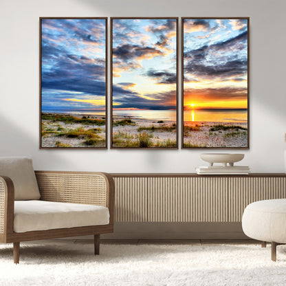 39645-MGV-CV-36X24-Golden Beach Sunset Wall Art – Serene Ocean Horizon Canvas Print, Coastal Nature Landscape Decor for Living Room, Bedroom or