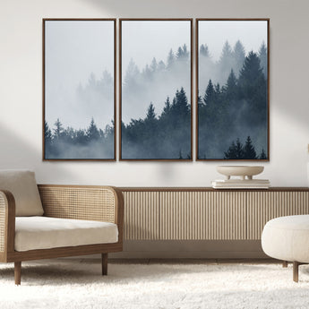 23671-MGV-CV-36X24-Misty Forest Wall Art – Serene Foggy Pine Trees Landscape Canvas Print, Tranquil Nature Decor for Living Room, Bedroom or Office