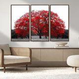 80021-MGV-CV-36X24-Red Tree Wall Art – Striking Black and White Landscape Canvas Print with Vibrant Red Leaves, Modern Nature Decor for Living Room