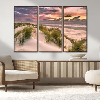 60570-MGV-CV-36X24-Beach Sunset Wall Art – Coastal Sand Dunes and Ocean Horizon Canvas Print, Tranquil Seascape Photography Decor for Living Room or