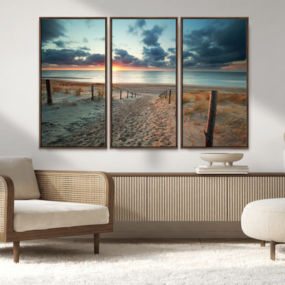25788-MGV-CV-36X24-Sunset Beach Path Wall Art – Scenic Coastal Dunes and Ocean Canvas Print, Tranquil Seaside Landscape Decor for Living Room or