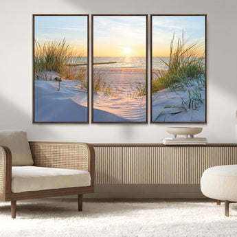 48907-MGV-CV-36X24-Beach Sunset Wall Art – Coastal Sand Dunes and Ocean View Canvas Print, Serene Seaside Landscape Painting for Living Room, Bedroom