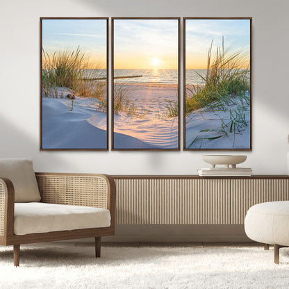 48907-MGV-CV-36X24-Beach Sunset Wall Art – Coastal Sand Dunes and Ocean View Canvas Print, Serene Seaside Landscape Painting for Living Room, Bedroom