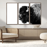 68780-MGV-CV-36X24-Bison Close-Up Wall Art – Black and White Buffalo Canvas Print, Rustic Wildlife Photography Decor for Living Room, Office, or