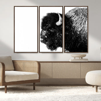 68780-MGV-CV-36X24-Bison Close-Up Wall Art – Black and White Buffalo Canvas Print, Rustic Wildlife Photography Decor for Living Room, Office, or